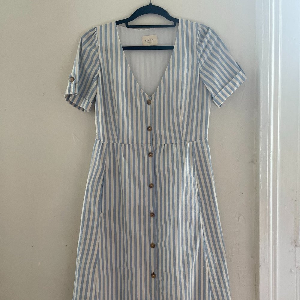 Midi Striped Sezane Button Dress (with pockets!) - Small